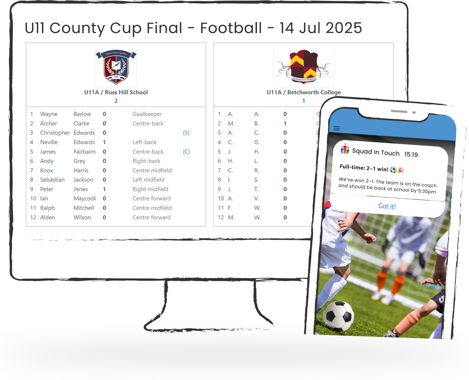 Squad In Touch sport results and mobile notification